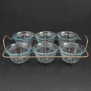 VTG Fire King Philbe Sapphire Blue Custard Cups Set 6 Original Wire Rack USA